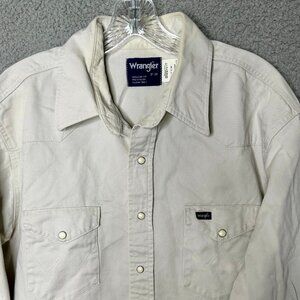 Wrangler Western Pearl Snap Shirt XL Tall Off White Cowboy Ranchwear 17x34